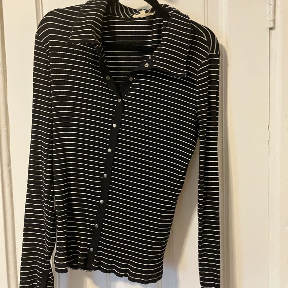 Madewell Black and White Striped Button-Up Henley Shirt